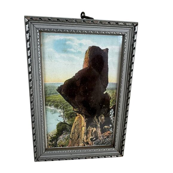 Vintage Tomahawk Rock Devil's Lake State Park Wisconsin Framed Print - Picture 1 of 2